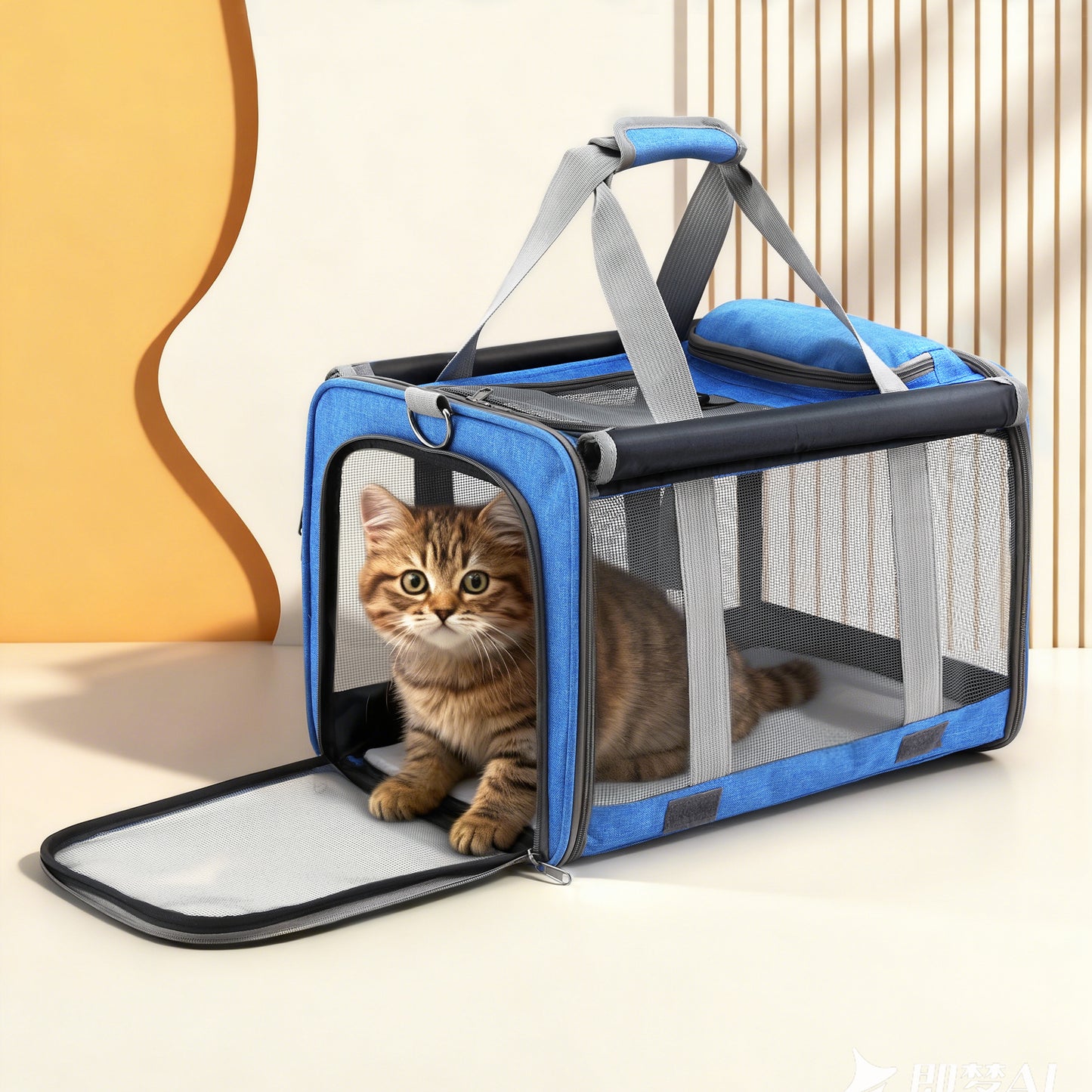 i.Pet Pet Carrier Bag Foldable Dog Cat Durable Crate Travel Cage Portable Car Kennel Blue
