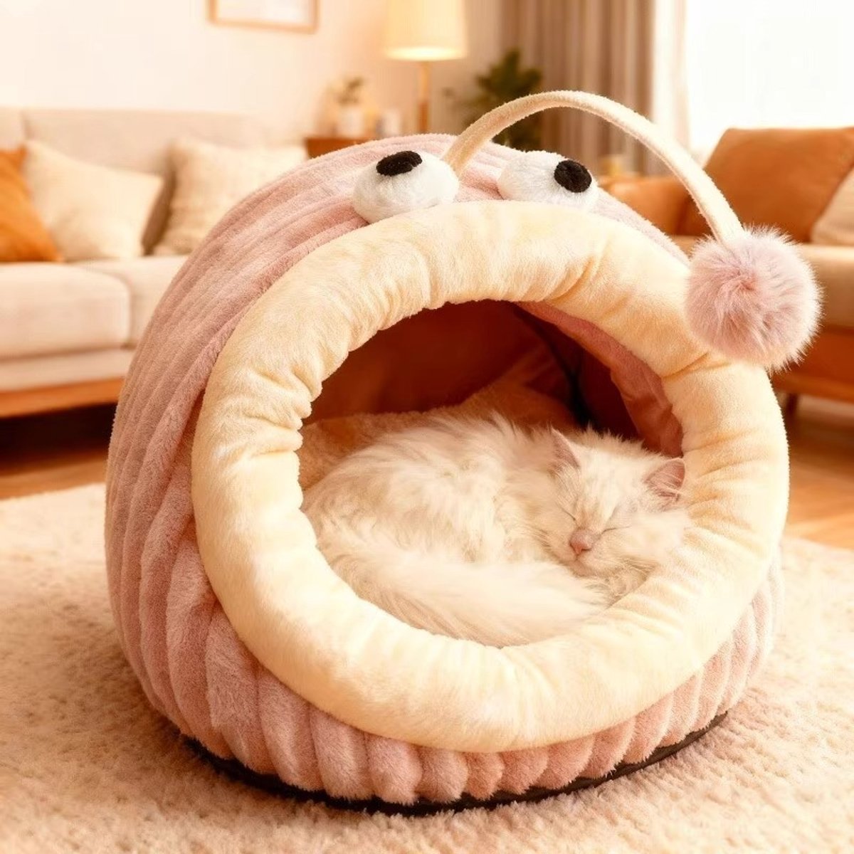 Cat Bed - Cave Cat Basket - Calming and Anxiety Relieving - Lantern Fish Shape - Pink(M:55*40*31cm)