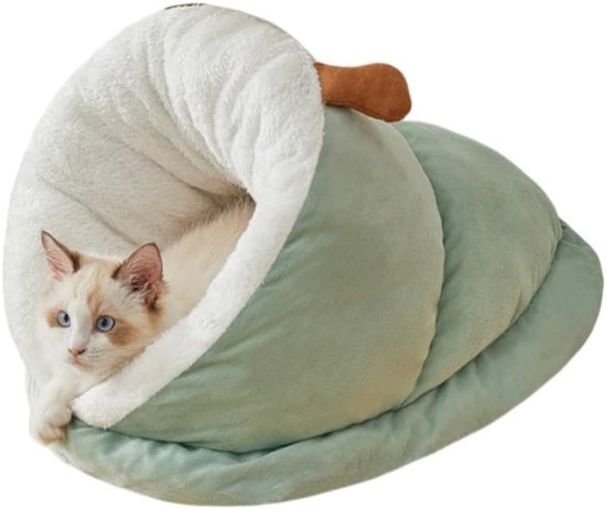 Cat Bed - Comfortable Slipper-Shaped Cat Bed - Semi-Closed Pet Den - Suitable for Indoor Cats and Small Dogs - Warm Plush Cat and Dog Bed - Non-Slip Bottom - 50*35*30 cm - Vegetable