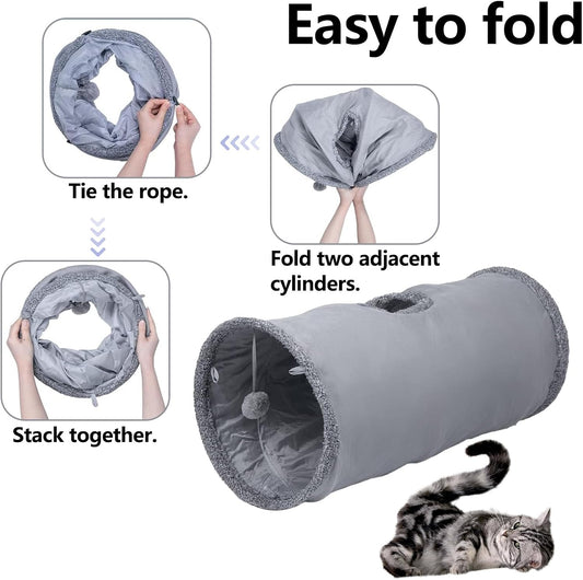 Cat Play Tunnel - 1 Piece - Indoor Outdoor Pet Play Tube - Crawl Tunnel - Play House - Grey