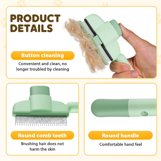 2-in-1 Pet Grooming Brh, Magic Pet Hair Remover Comb with Self-Cleaning Button for Dogs & Cats, Shedding Brh for Long/Short Hair, Home & Furniture Fur Removal Tool (Green + Yellow)