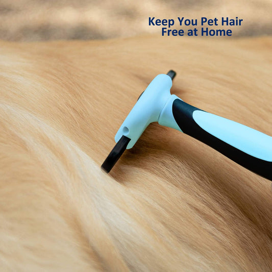 Cat Dog Shedding Tool, Pet Deshedding Brh, Professional Grooming for Short Medium Long Hair Cats and Dogs, Effectively Reduce Shedding by Up to 95%, Light Blue & Black