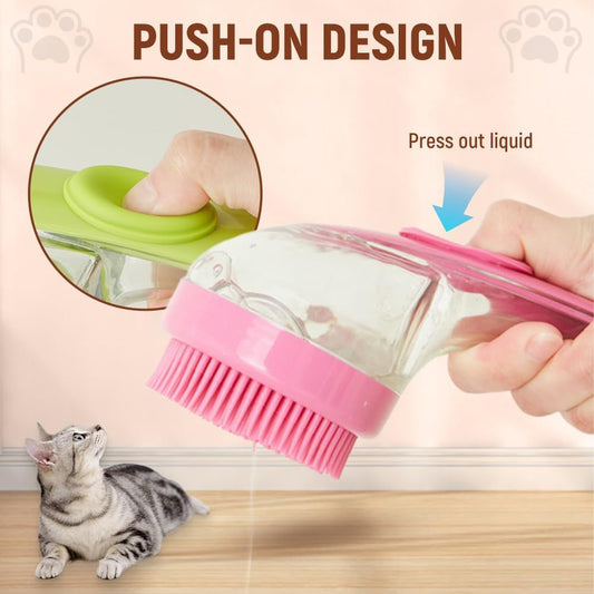 Pet Bath Brush with Shampoo Dispenser, 2025 New Dog Bath Brush Soft Silicone Bristle for Bathing Pets Grooming Massage Brush (Blue)