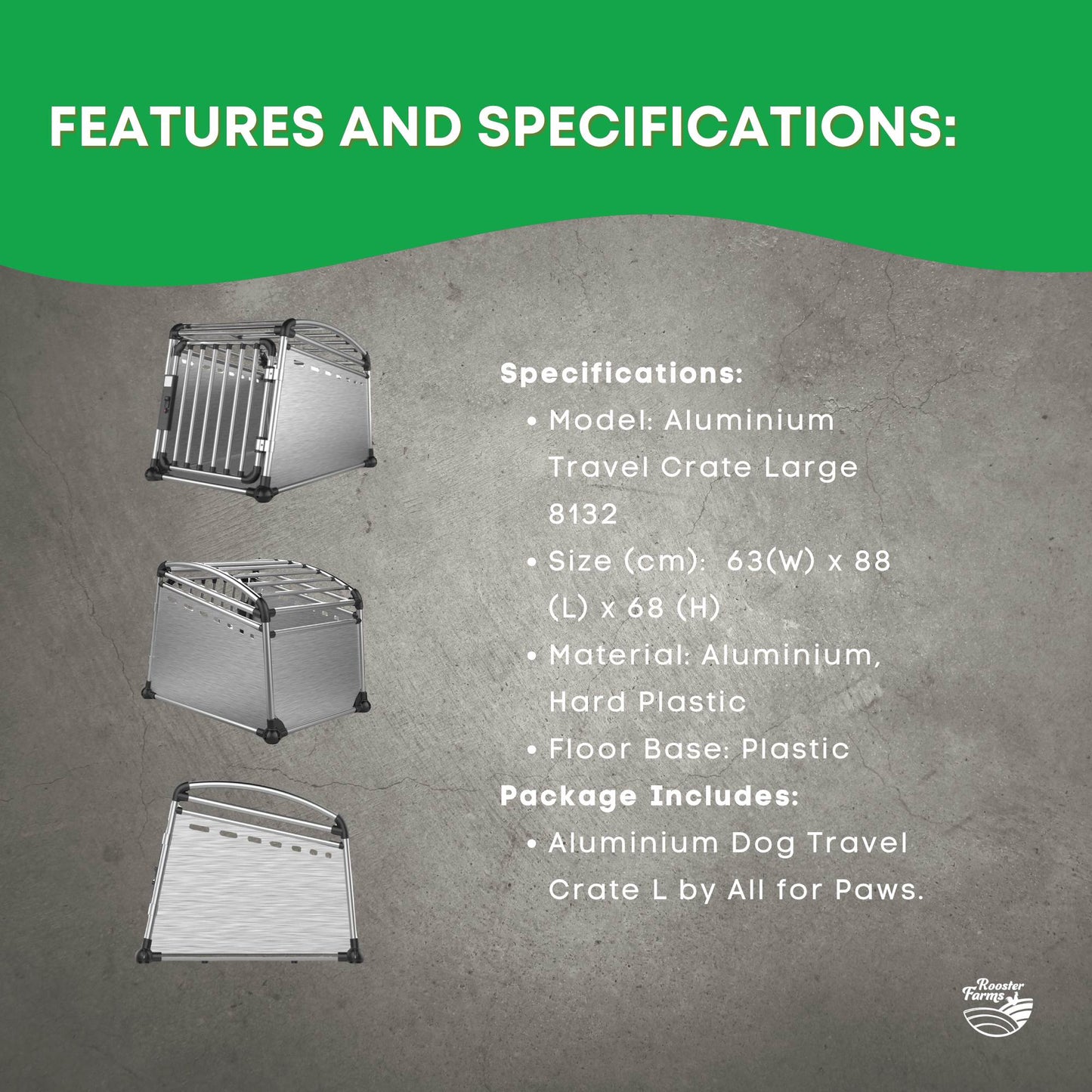 Aluminium Dog Travel Crate 63x68x88cm - Large Pet Car Transport Cage Kennel Box