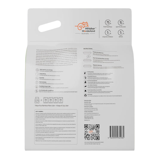 Whisker Wonderland Bulk Biodegradable Bamboo Fibre Cat Litter 4KG - Full Box (Save More!) | Superior Odour Control, Fast Clumping & Flushable | Eco-Friendly Value Pack