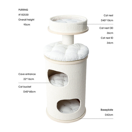 HONEYPOTCAT PURRING Multi-Level Sisal Barrel Cat Tower - 95cm
