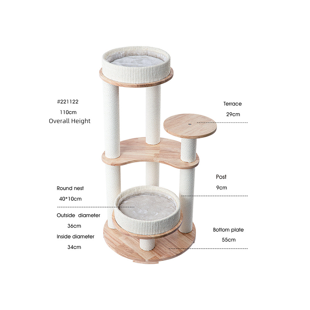 HONEYPOTCAT MZ Simple Joy Wood Cat Tower - Double Delight 110cm