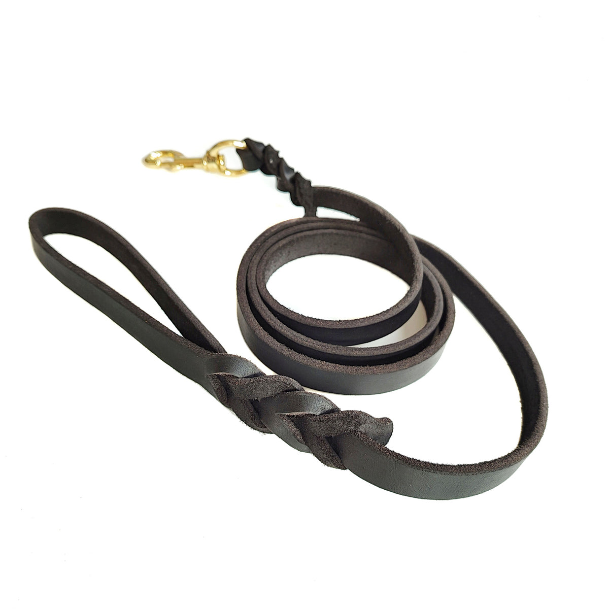 Dog Leash Cowhide Lead Heavy Duty Leather M Size Brown For Walking Training - Black