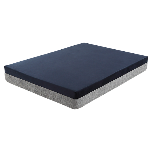 Blue and gray mattress on a white background