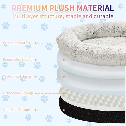 Fluffy Donut-Shaped Pet Bed- Soft, Cozy, and Anti-Anxiety for Dogs and Cats, Machine Washable Purple Size:L 90*65*20cm