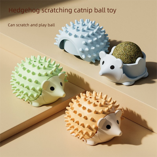 3-Pack Cat Hedgehog Lick Toys – Rotating Catnip Ball Scratcher with Adhesive Mount, ABS Self-Play Wall Toy in Green, Blue & Brown