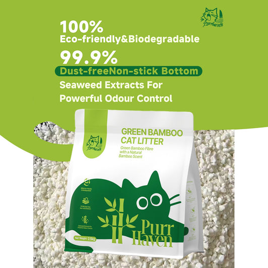 PurrHaven Green Bamboo Cat Litter 7.5kg (3 Pack) – Biodegradable, Flushable, Dust-Free & Fast Clumping