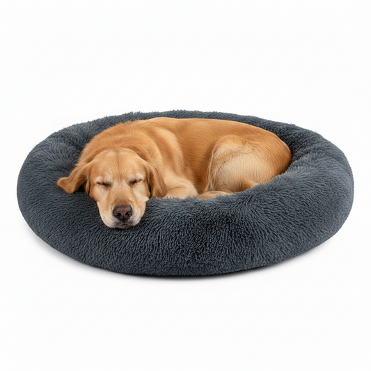 i.Pet Calming Plush Dog Bed – Soft & Washable (Dark Grey, XL 110cm)