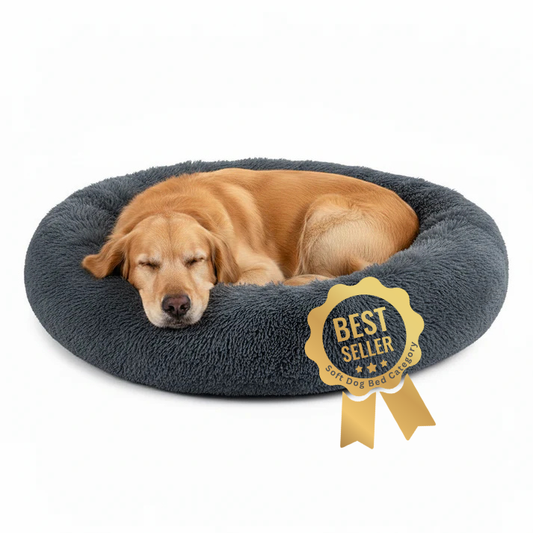 i.Pet Calming Plush Dog Bed – Soft & Washable (Dark Grey, XL 110cm)