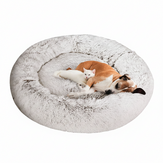 i.Pet Calming Plush Dog Bed – Soft & Washable (White Brown , XL 110cm)