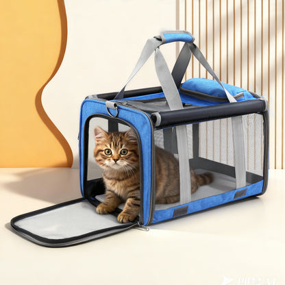 i.Pet Pet Carrier Bag Foldable Dog Cat Durable Crate Travel Cage Portable Car Kennel Blue