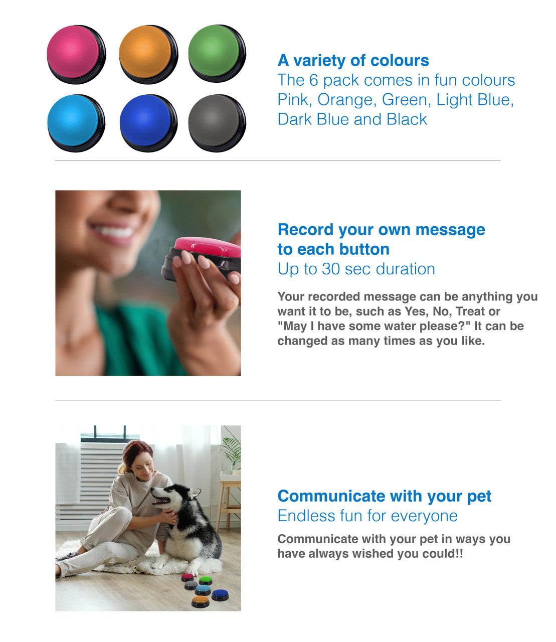 Tech4Pets 6-Pack Talking Buttons for Interactive Pet Communication