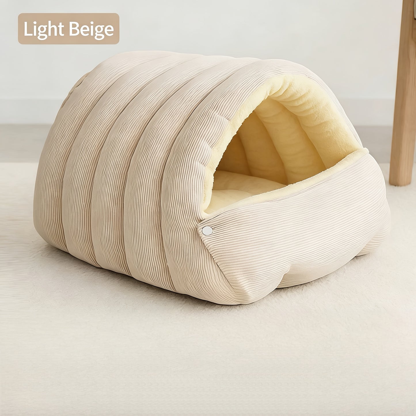 High-Elasticity Warm Cat Bed: 57×37×28cm Wrapped Design, Striped Fleece + Arctic Fleece Heat Retention, Removable & Washable（light GREEN）