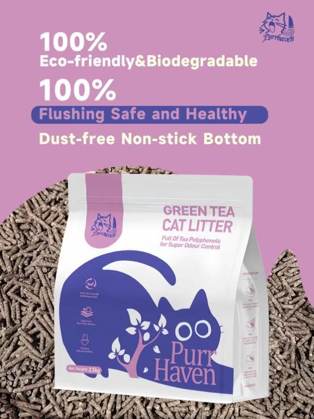 Purr Haven Green Tea Cat Litter | 10 Carton | 6 Packs Per Carton | 2.5kg Per Pack