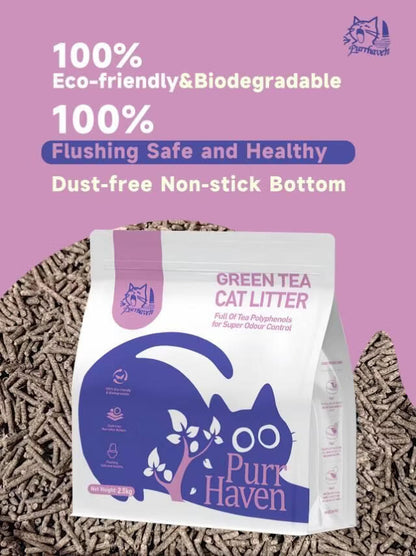 Purr Haven Green Tea Cat Litter | 10 Carton | 6 Packs Per Carton | 2.5kg Per Pack