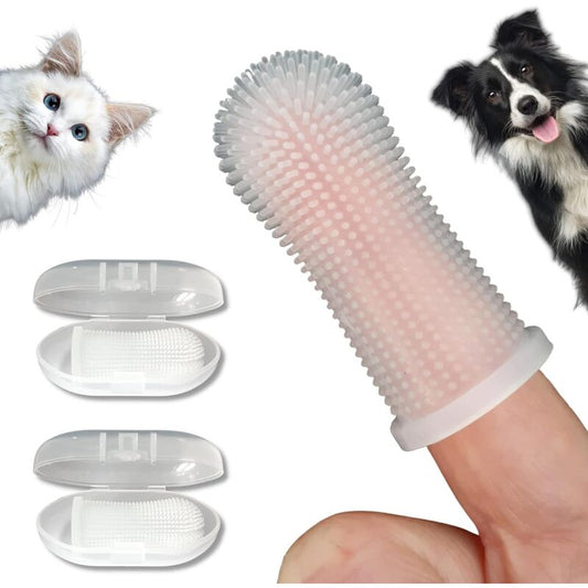 Dog Toothbrush 2 Pack Toothbrush And Storage Case Non-Toxic Silicone Teeth Cleaning Breath Dental Care Plaque Off