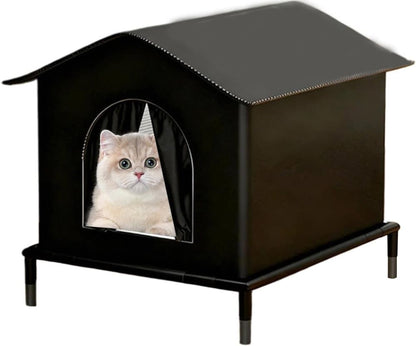 1 Pack Waterproof Insulated Outdoor Cat House for Homeless Cats and Small Animals, 42 x 42 x 42cm, Black