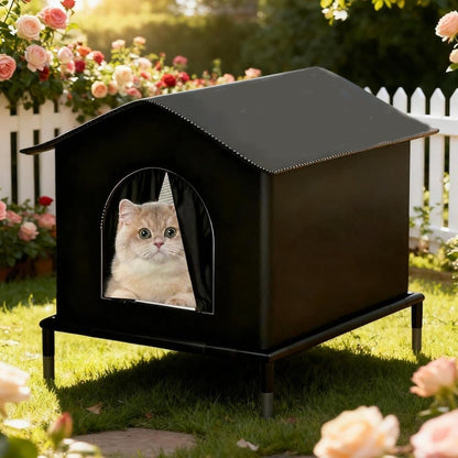 1 Pack Waterproof Insulated Outdoor Cat House for Homeless Cats and Small Animals, 42 x 42 x 42cm, Black