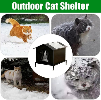 1 Pack Waterproof Insulated Outdoor Cat House for Homeless Cats and Small Animals, 42 x 42 x 42cm, Black