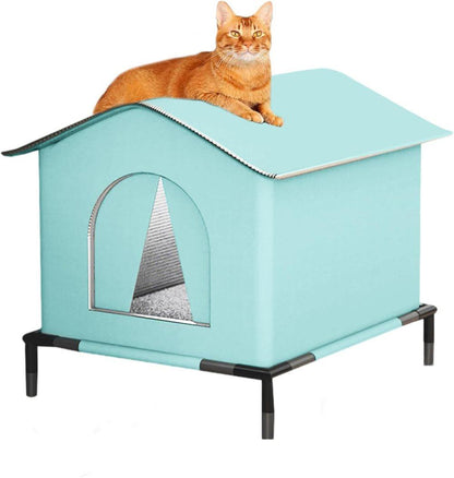 1 Pack Waterproof Insulated Outdoor Cat House for Homeless Cats and Small Animals, 42 x 42 x 42cm, Blue
