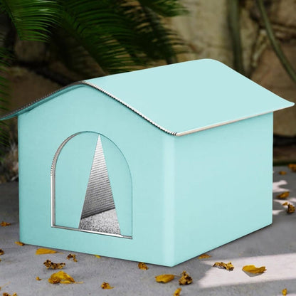 1 Pack Waterproof Insulated Outdoor Cat House for Homeless Cats and Small Animals, 42 x 42 x 42cm, Blue
