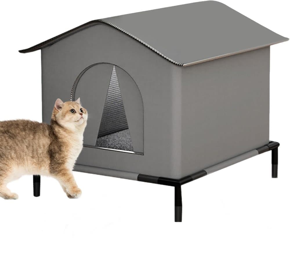 1 Pack Waterproof Insulated Outdoor Cat House for Homeless Cats and Small Animals, 42 x 42 x 42cm, Gray