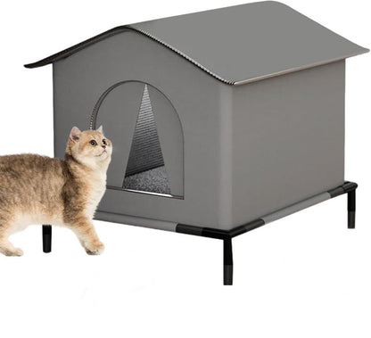 1 Pack Waterproof Insulated Outdoor Cat House for Homeless Cats and Small Animals, 42 x 42 x 42cm, Gray