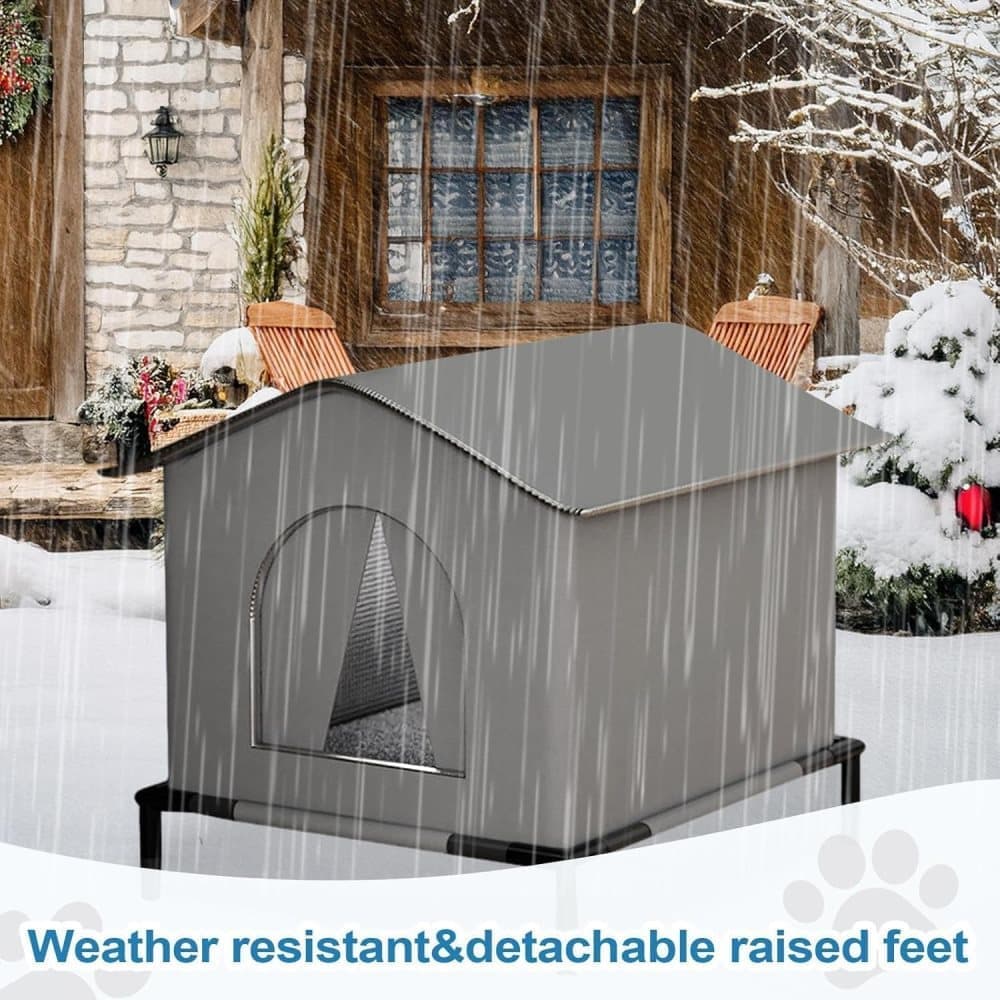 1 Pack Waterproof Insulated Outdoor Cat House for Homeless Cats and Small Animals, 42 x 42 x 42cm, Gray