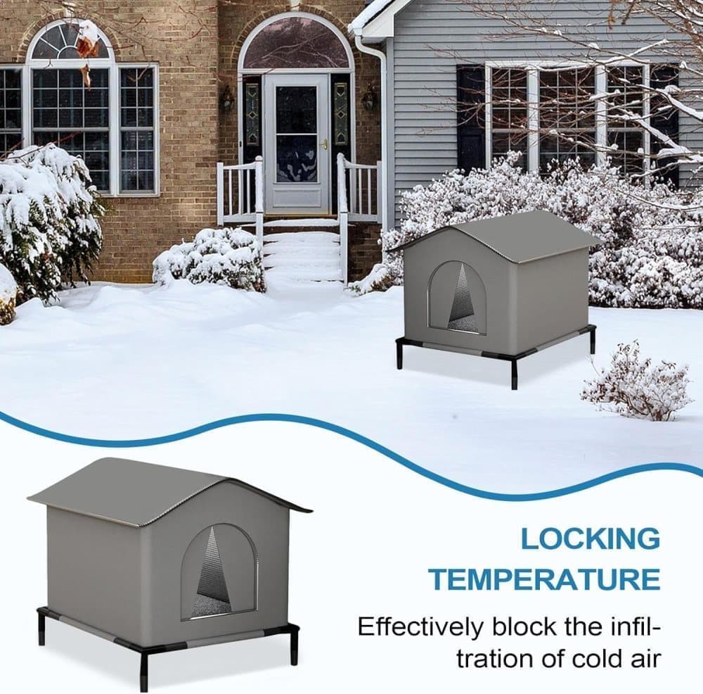 1 Pack Waterproof Insulated Outdoor Cat House for Homeless Cats and Small Animals, 42 x 42 x 42cm, Gray