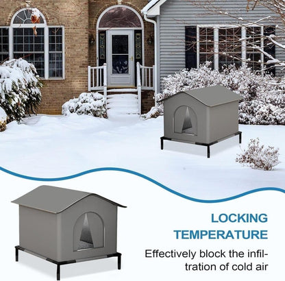 1 Pack Waterproof Insulated Outdoor Cat House for Homeless Cats and Small Animals, 42 x 42 x 42cm, Gray