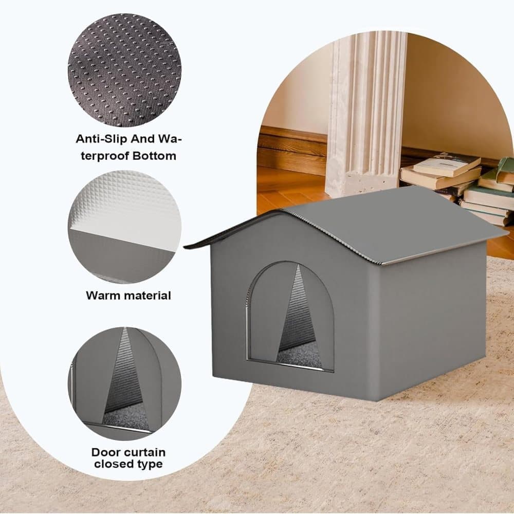 1 Pack Waterproof Insulated Outdoor Cat House for Homeless Cats and Small Animals, 42 x 42 x 42cm, Gray