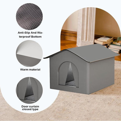 1 Pack Waterproof Insulated Outdoor Cat House for Homeless Cats and Small Animals, 42 x 42 x 42cm, Gray