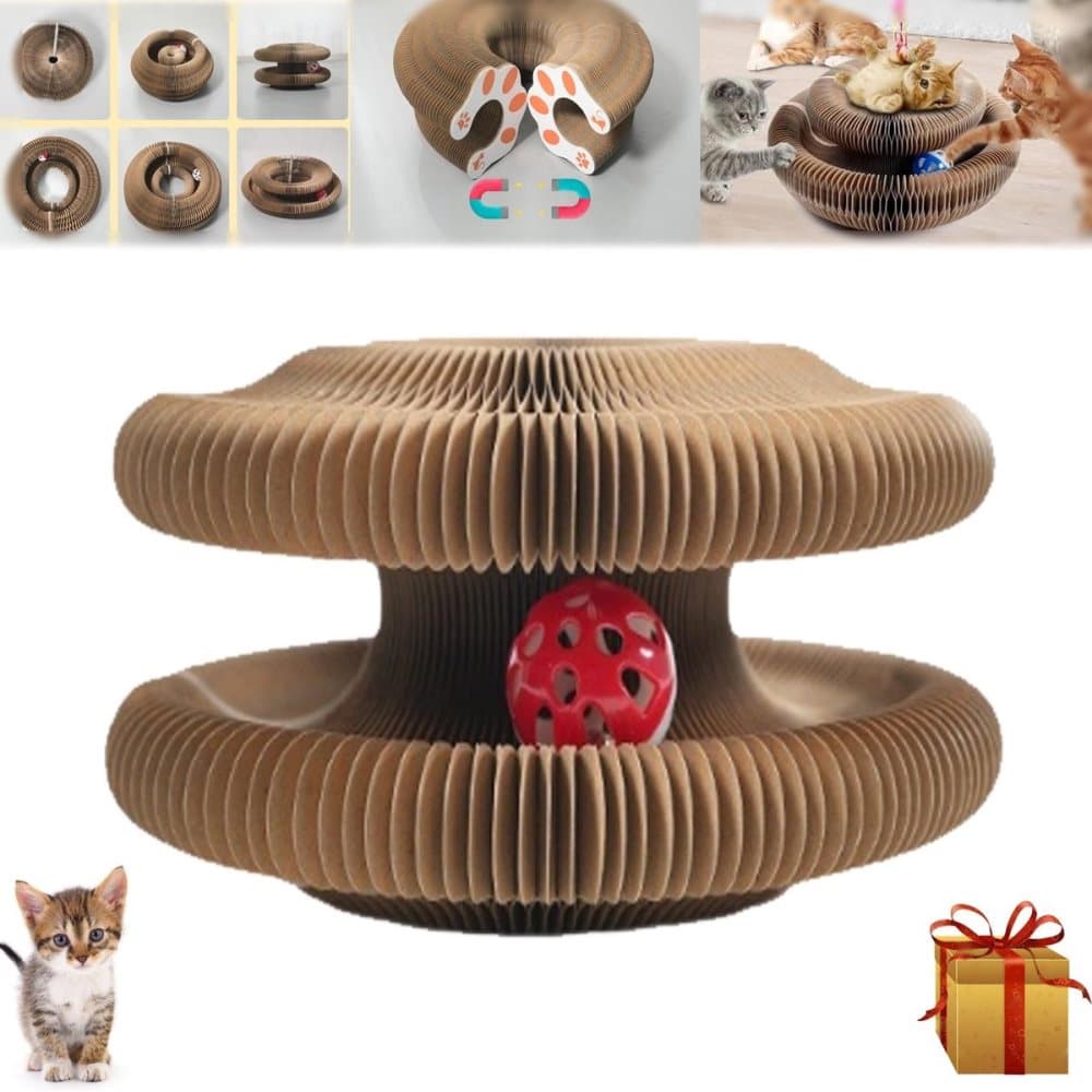 2-in-1 Cat Scratching Mat with Ball and Bell, Interactive Cat Toy, Magnetic Design, Compatible with All Cats, 40x30cm