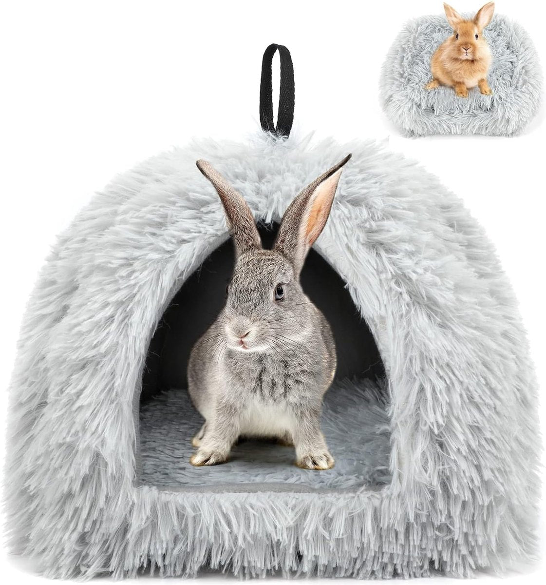 Cat Basket - Rabbit House - Cat House - Plush - Warmth - 40x40x37 CM - Rodent - Cat Bed - Kitten Basket - Animal House - Cat Cushion - Cat Den - Cat Houses - Cat Cave - Grey - Comfortable & Soft - For Rabbits, Cat, Guinea Pigs, Hamsters, Puppies