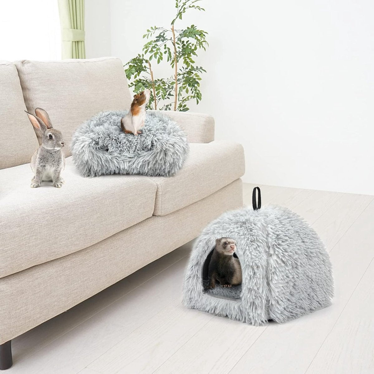 Cat Basket - Rabbit House - Cat House - Plush - Warmth - 40x40x37 CM - Rodent - Cat Bed - Kitten Basket - Animal House - Cat Cushion - Cat Den - Cat Houses - Cat Cave - Grey - Comfortable & Soft - For Rabbits, Cat, Guinea Pigs, Hamsters, Puppies