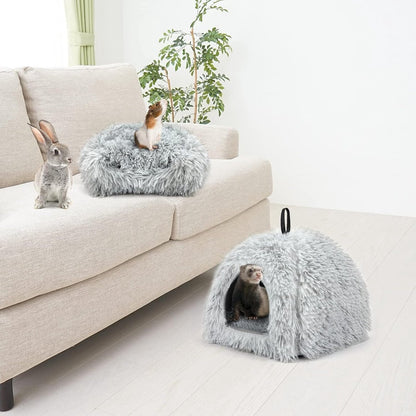 Cat Basket - Rabbit House - Cat House - Plush - Warmth - 40x40x37 CM - Rodent - Cat Bed - Kitten Basket - Animal House - Cat Cushion - Cat Den - Cat Houses - Cat Cave - Grey - Comfortable & Soft - For Rabbits, Cat, Guinea Pigs, Hamsters, Puppies
