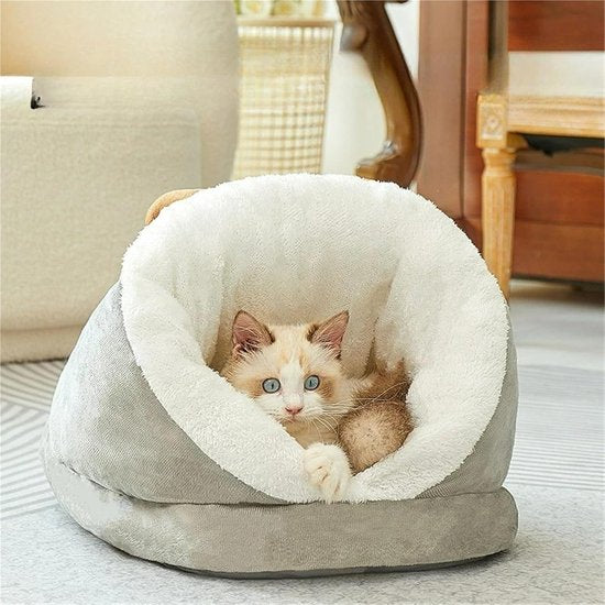Cat Bed - Comfortable Slipper-Shaped Cat Bed - Semi-Enclosed Pet Den - Suitable for Indoor Cats and Small Dogs - Warm Plush Cat and Dog Bed - Non-Slip Bottom - 50*35*30 cm - Gray
