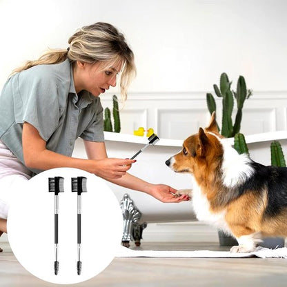 Pet Grooming Comb - 2-Piece Set - Tear Stain Removal Comb for Dogs - Double-Sided Eye Brush for Dogs - Pet Cleaning and Grooming Comb - Pet Eyelash Comb