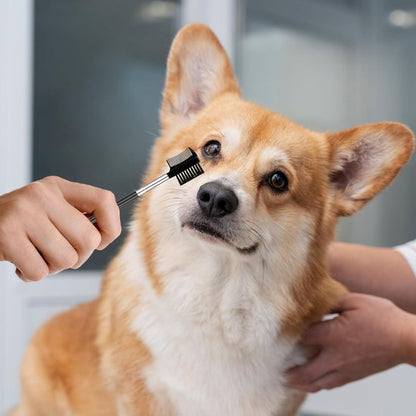 Pet Grooming Comb - 2-Piece Set - Tear Stain Removal Comb for Dogs - Double-Sided Eye Brush for Dogs - Pet Cleaning and Grooming Comb - Pet Eyelash Comb