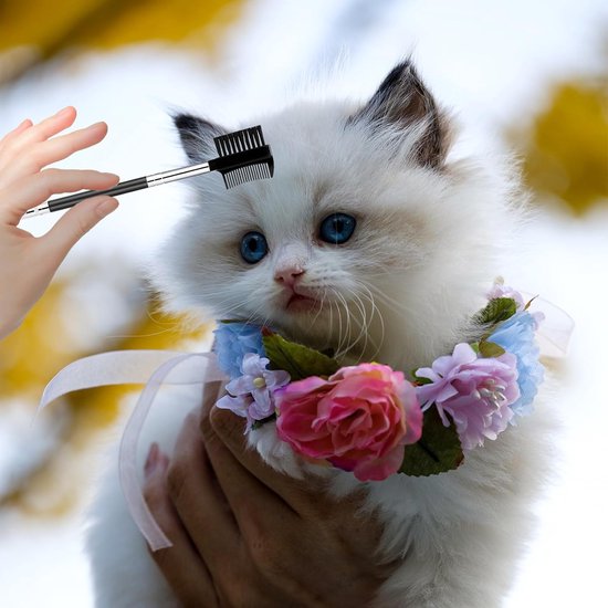 Pet Grooming Comb - 2-Piece Set - Tear Stain Removal Comb for Dogs - Double-Sided Eye Brush for Dogs - Pet Cleaning and Grooming Comb - Pet Eyelash Comb