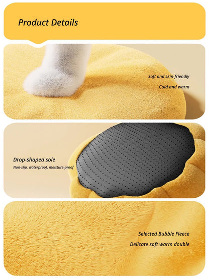 Cozy Pumpkin Cat Cave Bed – Warm Plush Indoor Pet Nest with Removable Cushion (Orange / S)