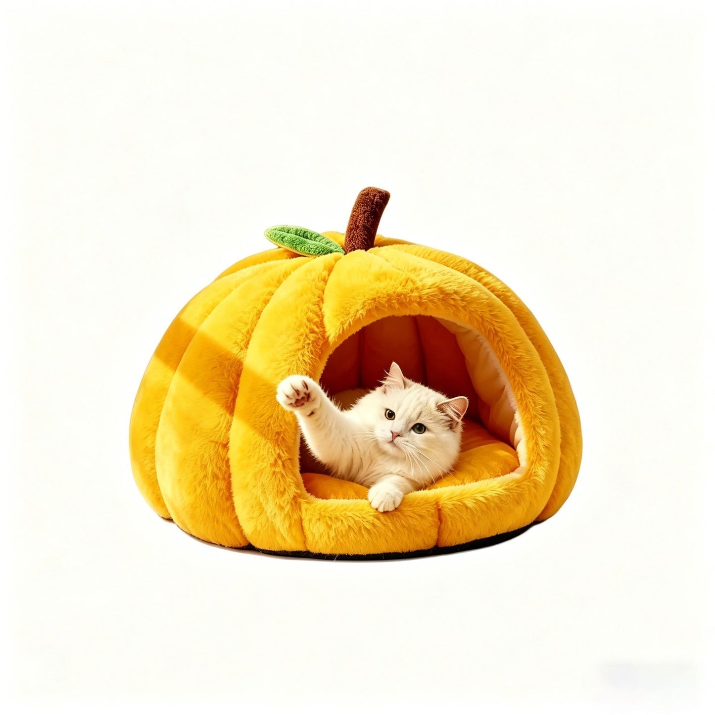 Cozy Pumpkin Cat Cave Bed – Warm Plush Indoor Pet Nest with Removable Cushion (Yellow / S)