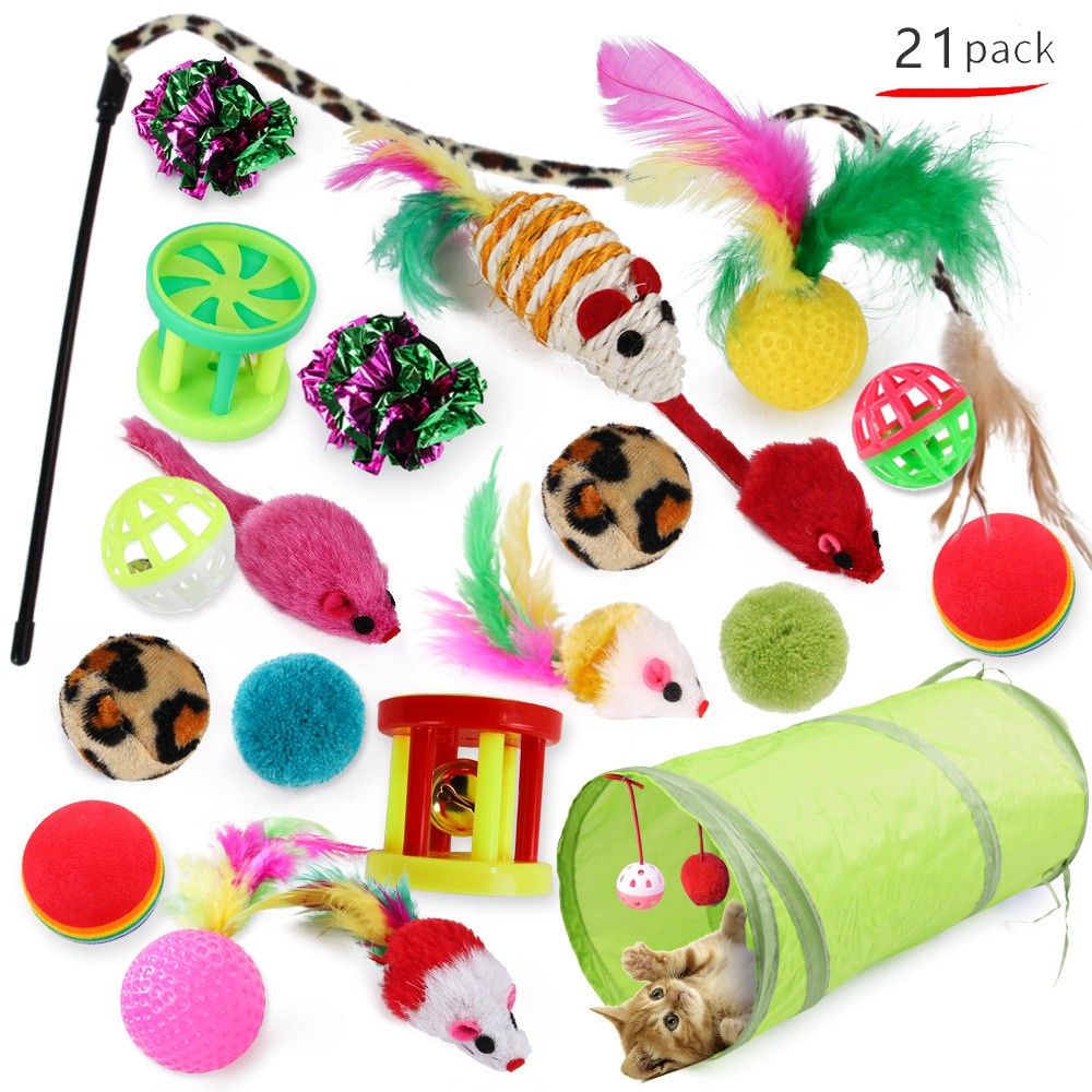 21 Piece Cat Toys, MultiColor - Perfect for Kittens and Cats