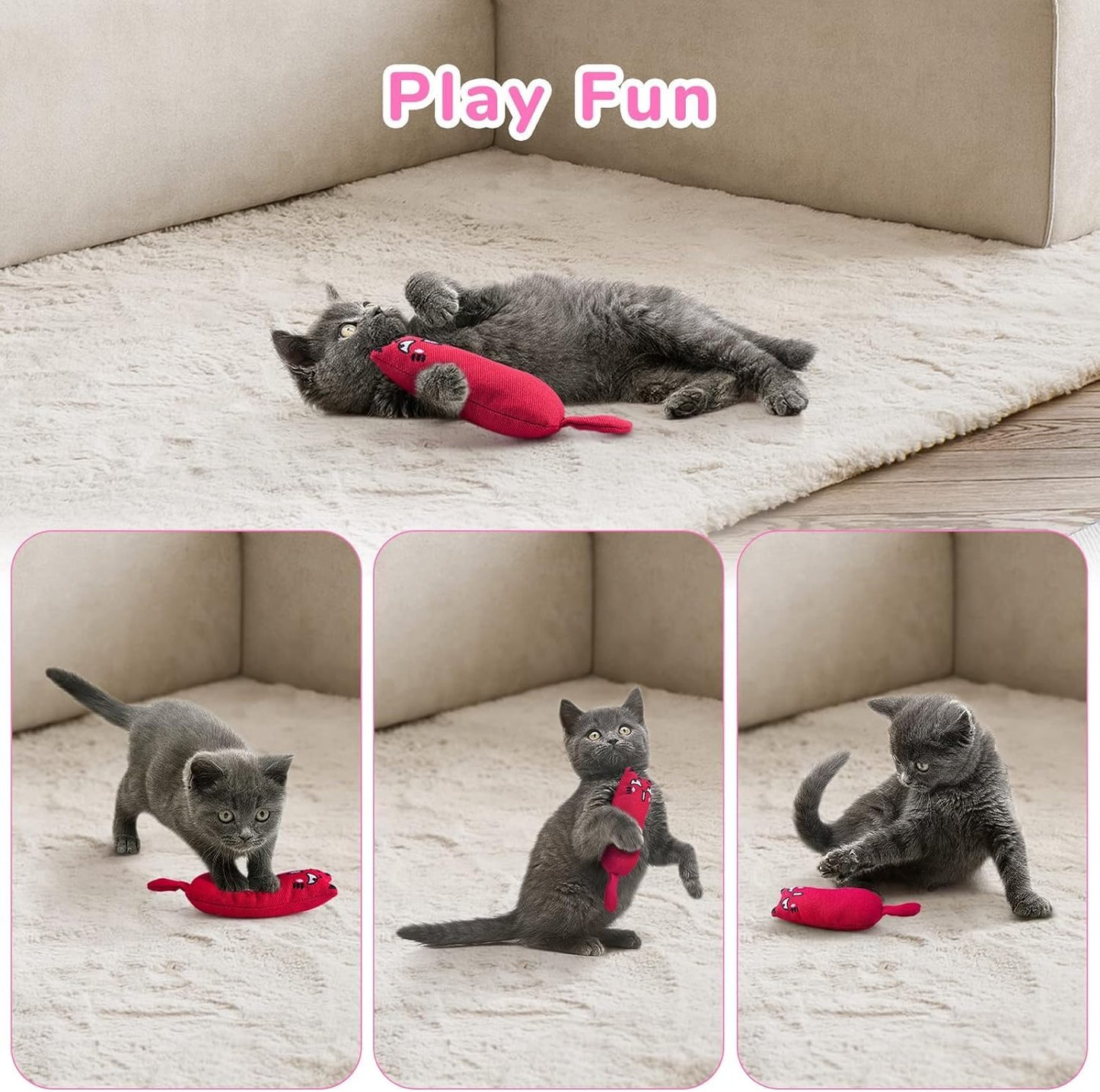 Petluno 5Pcs Bite Resistant Catnip Toy for Cats,Catnip Filled Cartoon Mice Cat Teething Chew Multicolor