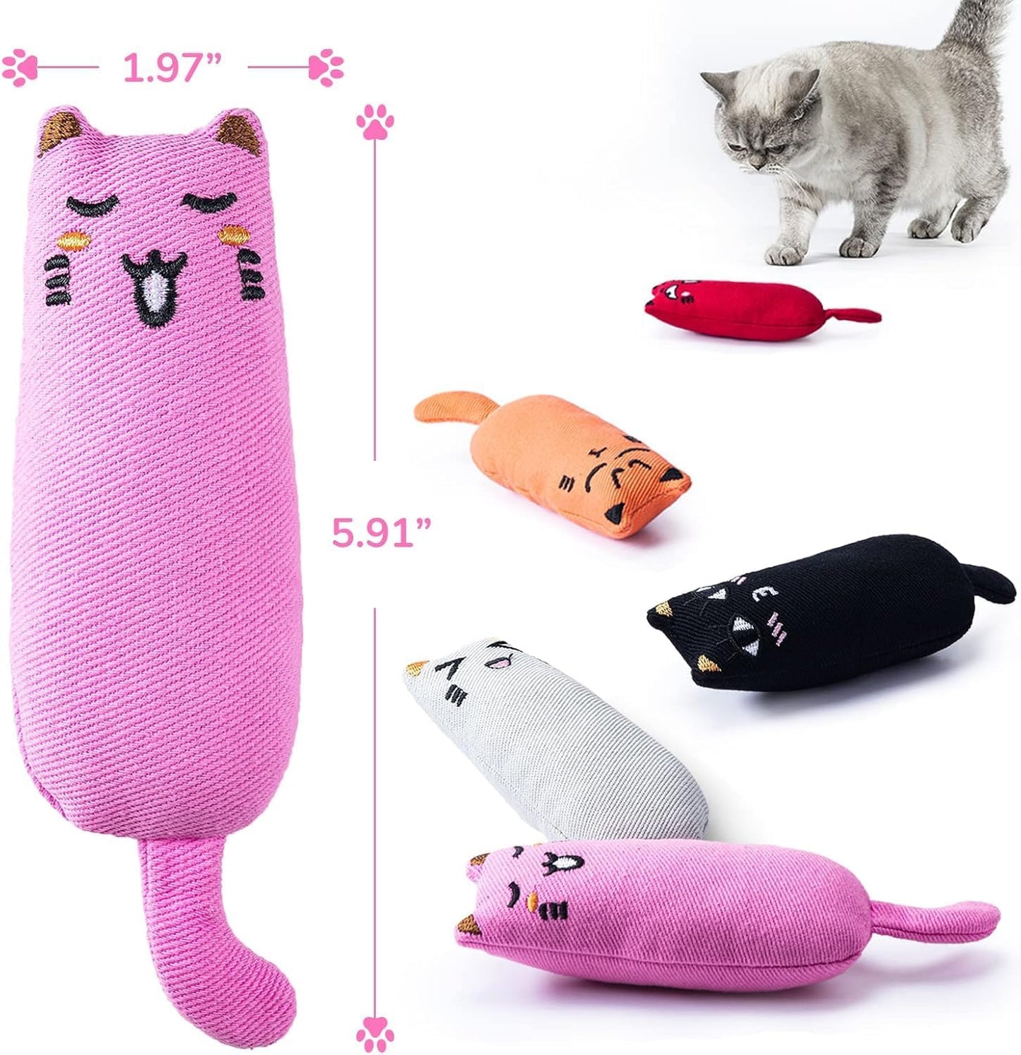 Petluno 5Pcs Bite Resistant Catnip Toy for Cats,Catnip Filled Cartoon Mice Cat Teething Chew Multicolor